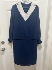 Vintage  Sears Navy Blue and White Nautical Style Mididress size 15/16