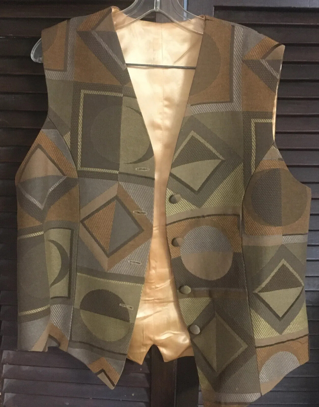 VEST Men's XL - 44 Vest geometric Tapestry  earth tones gold lining EUC-image