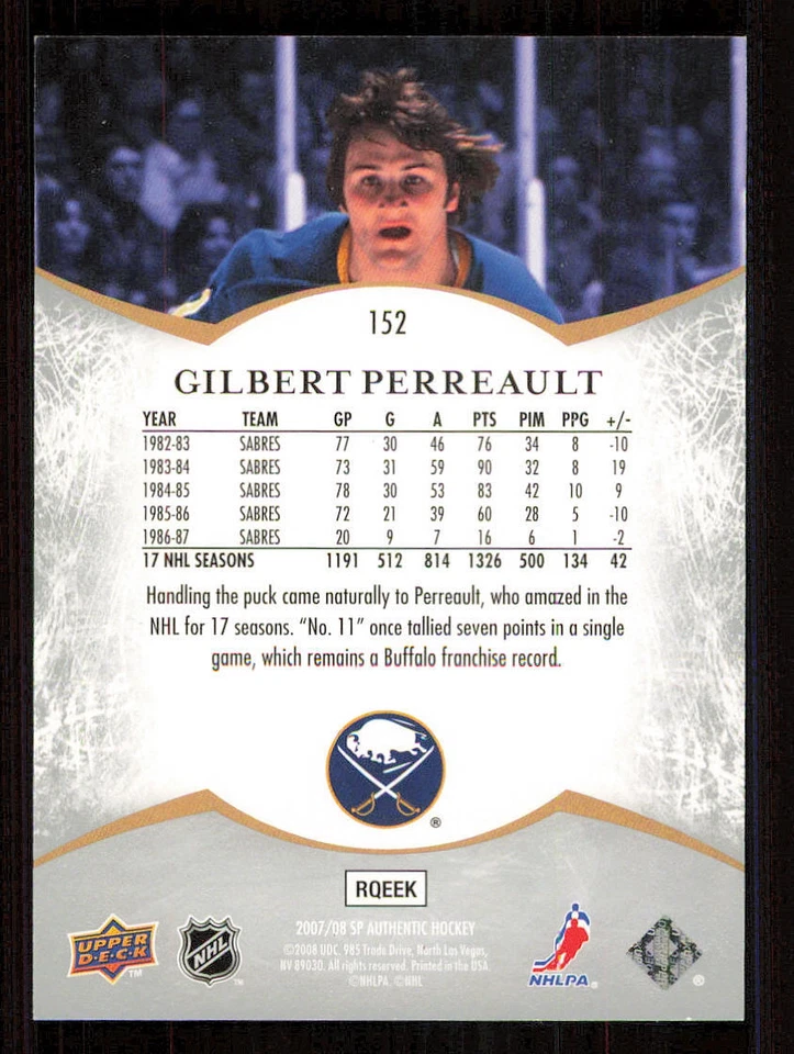 2007-08 SP Authentic #152 Gilbert Perreault NOT /1999 - Image 2 of 2