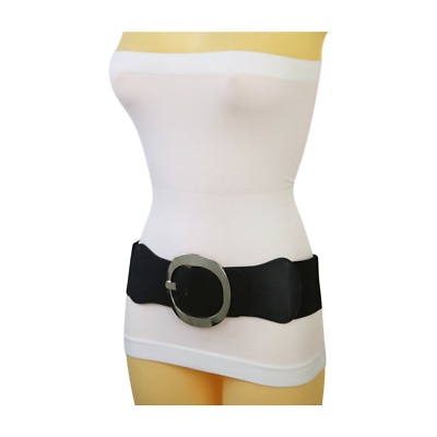 Women Black Wide Fashion Elastic Belt Hip Waist Silver Round  display picture 3