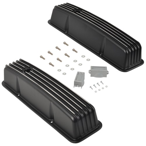 Cubiertas de válvula altas con aletas para SBC Chevy 58-86 y medio purificador de aire ovalado de 12" negro - Imagen 2 de 8