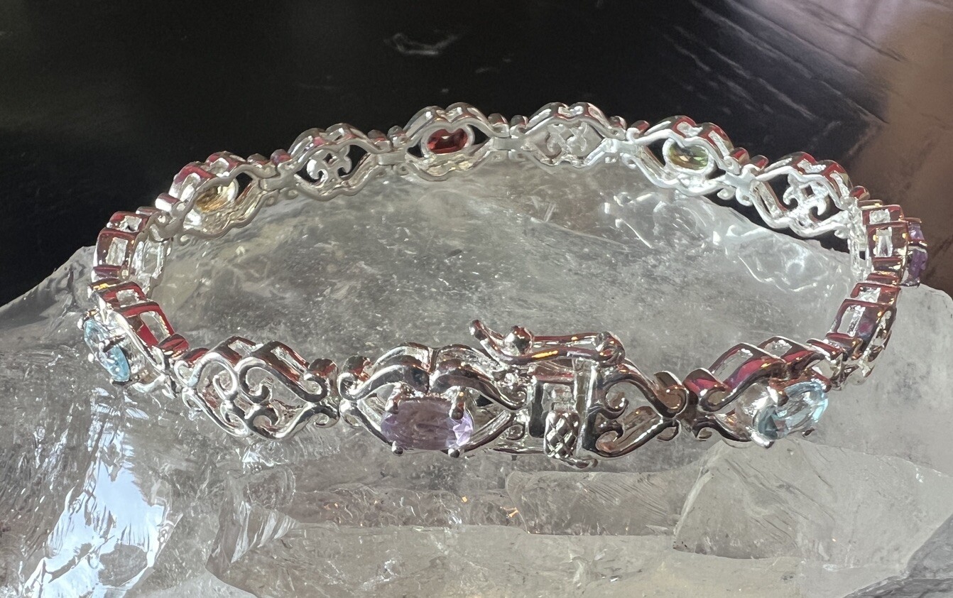 Sterling Silver Exquisite Scrollwork Multi Gemsto… - image 2