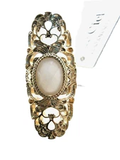 Adjustable Gold Tone Cocktail Costume Ring White Faceted Stone New With Tag