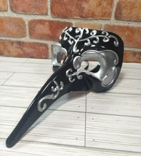 Beistle Black & Silver Long Nose Mask Mardi Gras Halloween Adult Tie Back