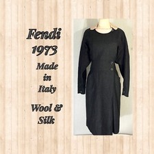 Vintage 1973 Fendi By Contir 365 Wool Silk Gray Wrap Dress Made In Italy Size 8