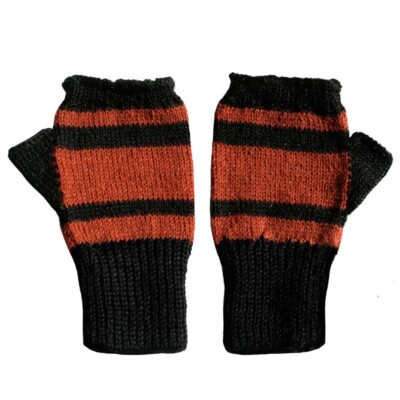 Fashion 100% Alpaca Fingerless Mittens - Black / Terracotta (S)