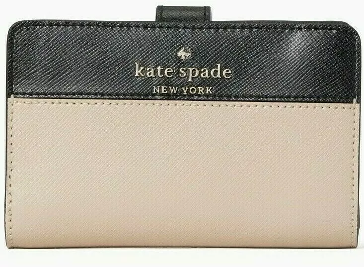 Kate Spade Staci Beige Black Medium Compact Bifold Wallet WLR00124