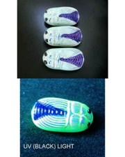 3 Czech Vaseline Glass Buttons #P405 - 27 mm or 1" - SCARAB - IRIDESCENT