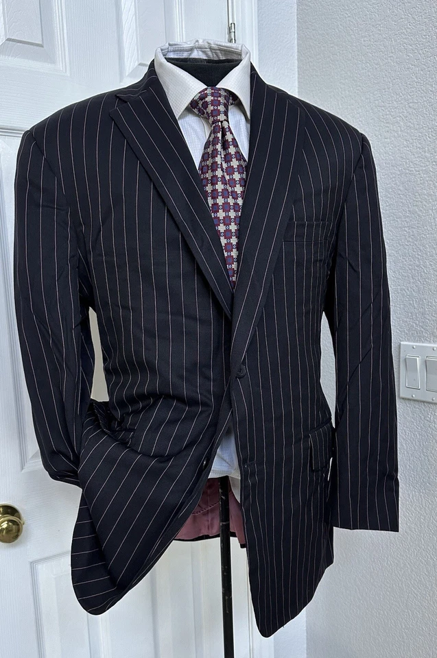 Mint Holland&Sherry Savile Row London Men Black With Pink Stripes Suit 42 R - Image 4 of 4