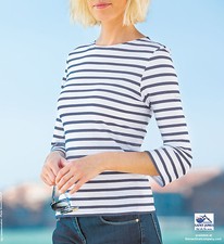 Women SAINT JAMES Breton Top Ladies White/Navy Blue Striped T Shirt St Galathee 