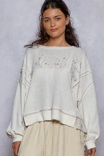 New POL Clothing Women's Oversized Love Patchwork Top Pullover Sweatshirt Large