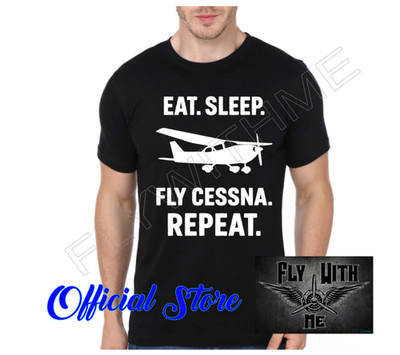 EAT SLEEP FLY CESSNA -AIRCRAFT T-SHIRT Short Sleeve Unisex Front Print BEST GIFT