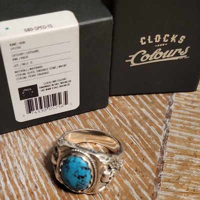 Clocks and Colours Spectre 925 Sterling Silver Oval Turquoise Ring Size 15