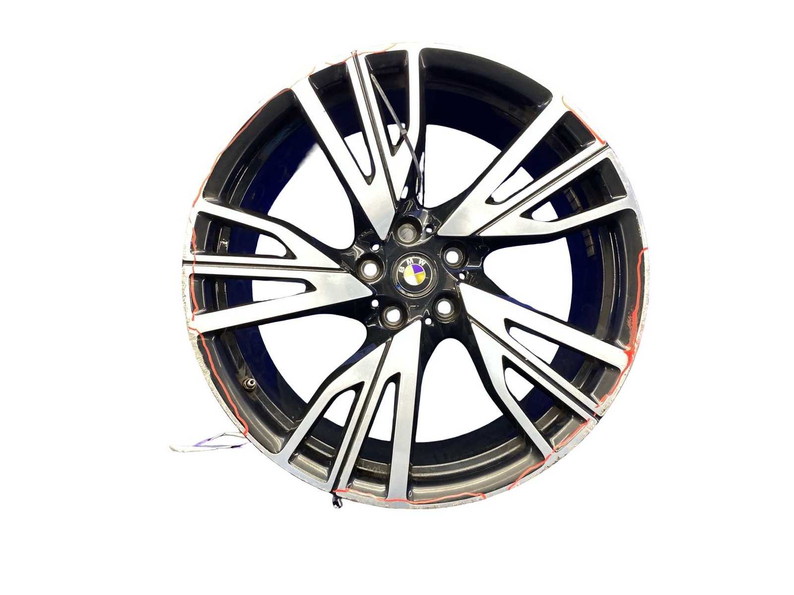 14-20 BMW I8 20X8.5 5 W Spoke Wheel Silver Black *HEAVY CURB RASH SMALL BEND*
