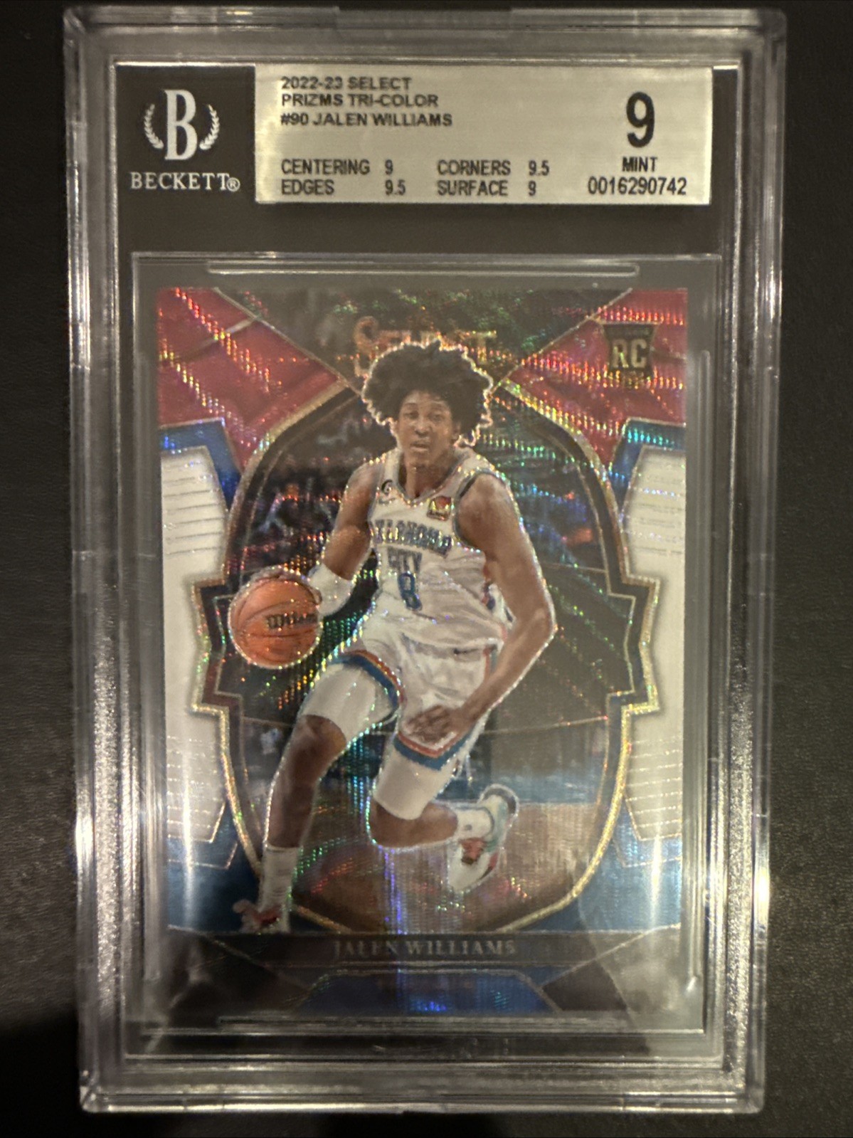 2022-23 Select Jalen Williams RC Tri Color Prizm Concourse #90 Thunder PSA 9