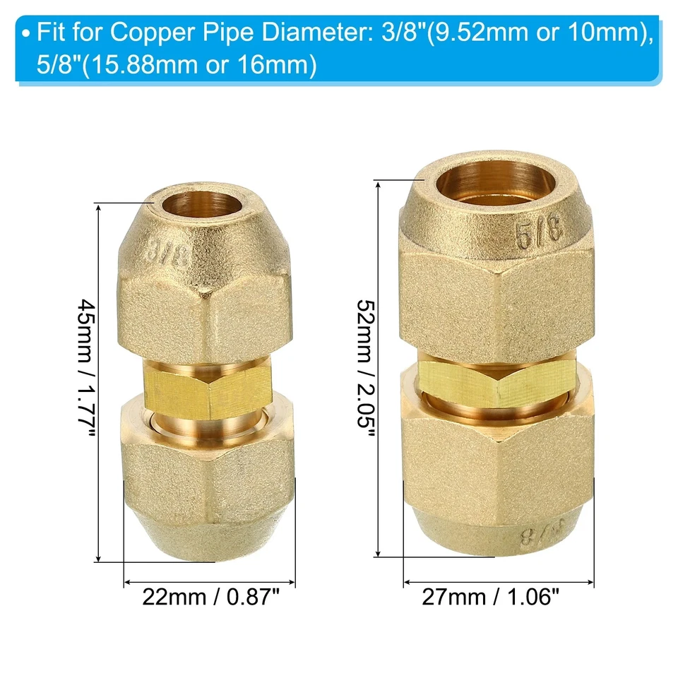 2pcs Pipe Extension Joint Connector Set for Copper Pipe Dia 3/8" and 5/8" - Image 2 of 4
