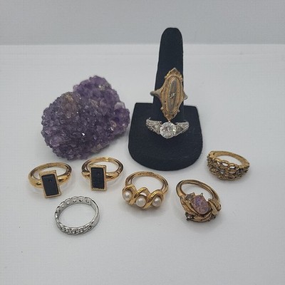 8 Vintage Avon Ring Goldtone & Rhinestone