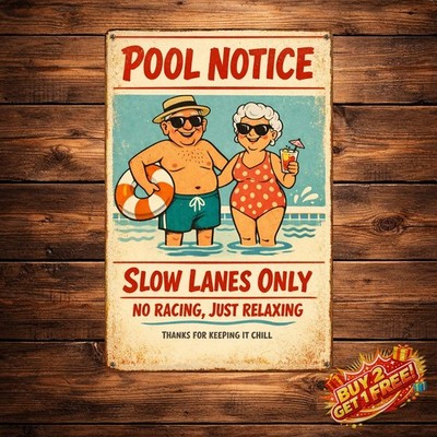 Fun Old Man Swimming Pool Sign 8x12 Inch Rustic Metal Wall Decor