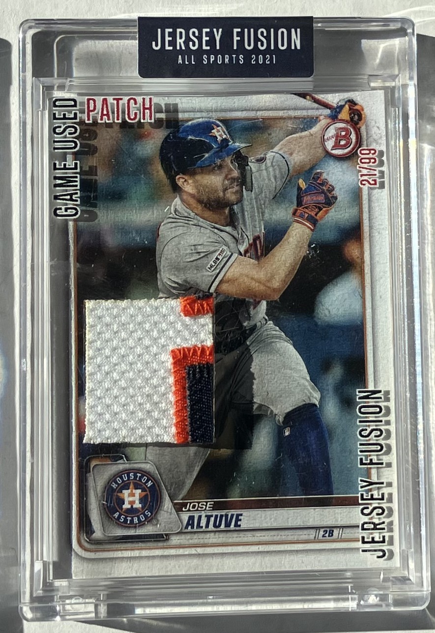 Jersey Fusion Jose Altuve Game Used Patch Card #21/99 w/ original box