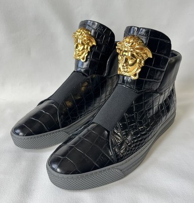 RARE Versace Medusa Head Black Leather Sneakers Size 46