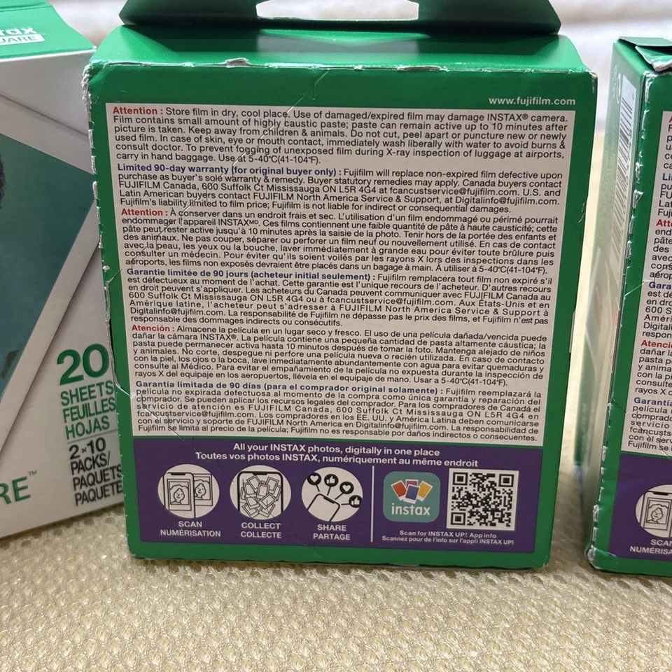 Fujifilm instax Square Instant Film (20 Exposures) Exp 2027 4 Boxes Lot - Image 4 of 4