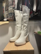 Knee Height Shiny Plastic Costume Platform Chunky Heel Boots Women s Size 8 Zip