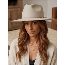 Patina The Aria Tan Wool Fedora Western Hat Handcrafted Wide Brim - S