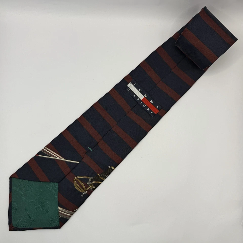 Tommy Hilfiger Stripped Skiing Tie Navy Blue 100% Italian Silk Necktie 57" x 4” - Image 4 of 4