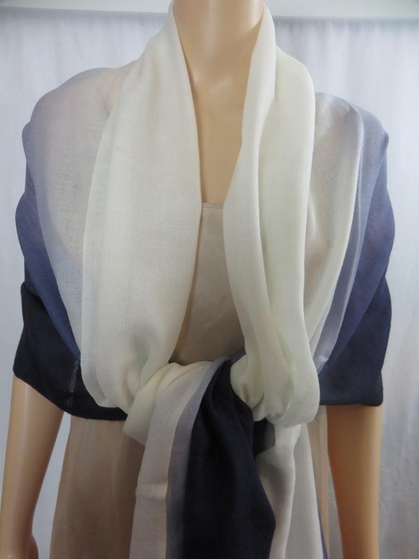 NEW Marina D'Este Collection Cashmere Scarf Purple/White Ombre Stripe 30x60 NWT