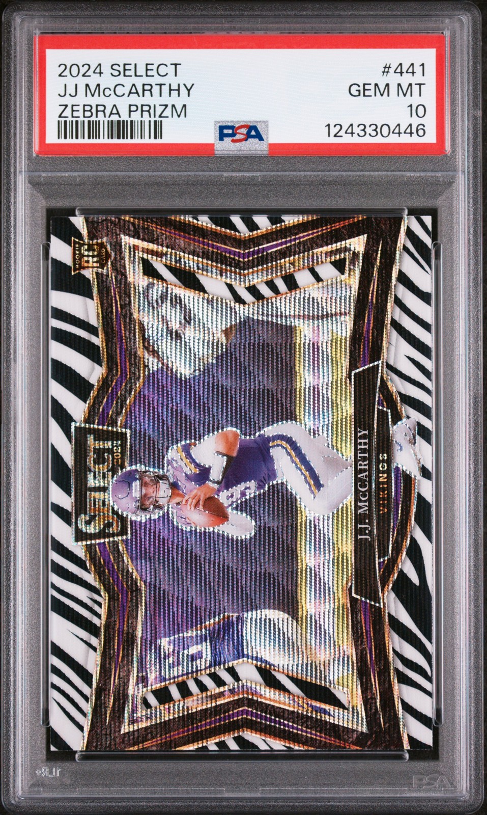 2024 PANINI SELECT ZEBRA PRIZM #441 JJ MCCARTHY ROOKIE RC PSA 10