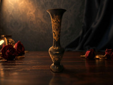 Vintage Messing Vase Indien | Schwarz | Handgravur Ornamente | Exportware