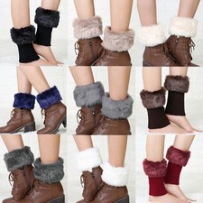 Women Crochet Faux Fur Trim Leg Warmers Short Furry Fuzzy Leg Cuffs Foot Cover