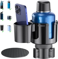 2-in-1 Car Cup Holder Expander Upgraded Adapter Phone Holder Adjustable Base