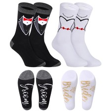 SATINIOR 2 Pairs Bride Groom Socks, Wedding Day Gift One Size, Black White