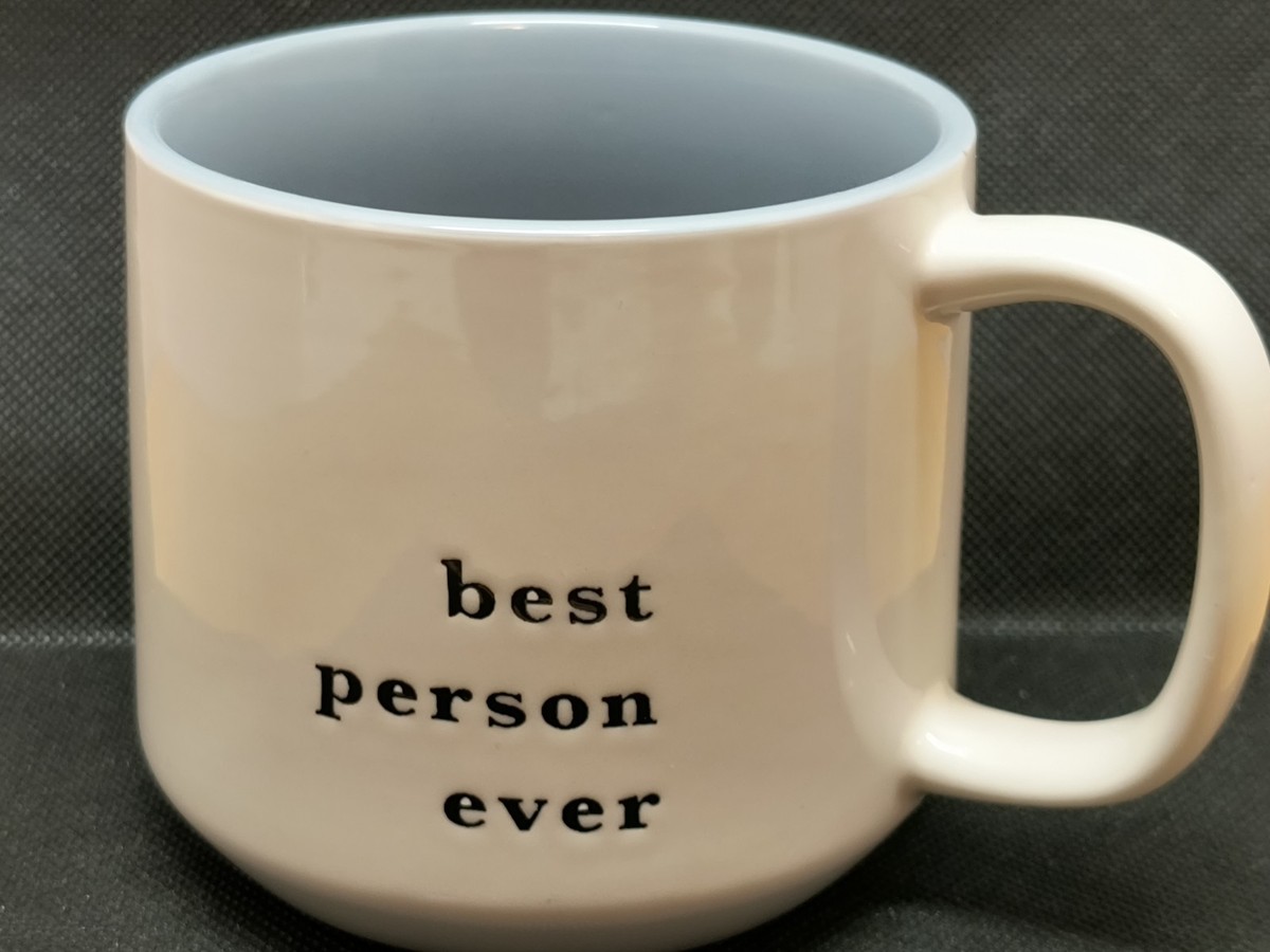 " Best Person Ever " Jumbo Size, Embossed Coffee Mug 16oz White & Blue  Threshold