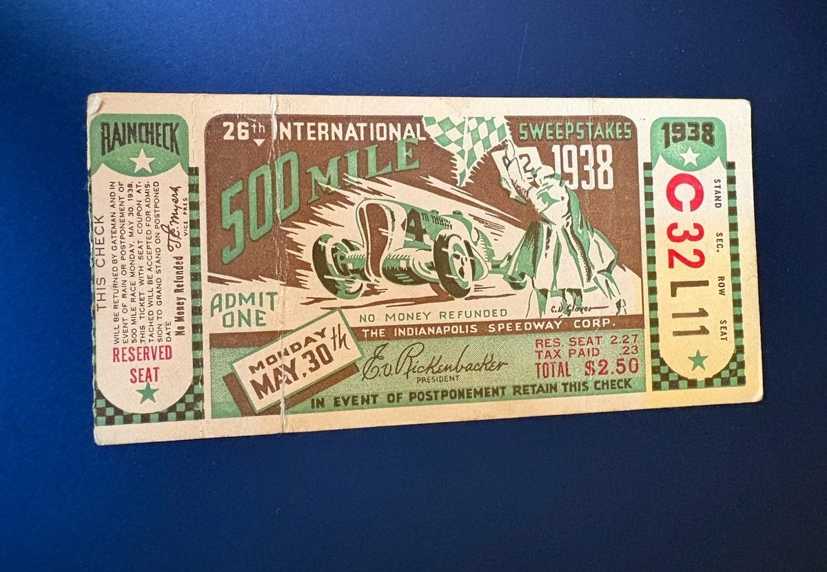 Indianapolis Indy 500 Ticket Stub 1938 | eBay
