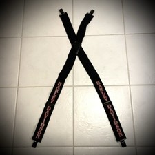Vtg 90s Harley Davidson Suspenders Black Red Spellout Logo Dark Metal Clips