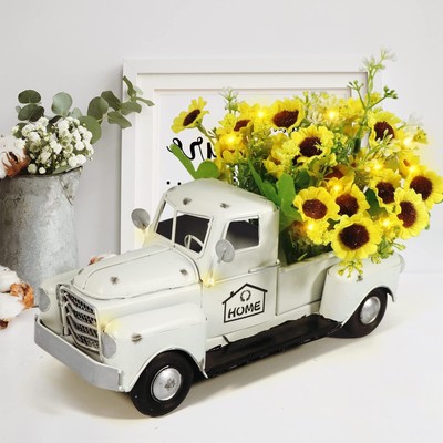 Vintage White Truck Decor with Sunflowers Artificial Flowers Farmhouse Table ...
