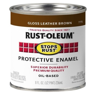 Rust-Oleum Stops Rust 7775730 Enamel Paint, Oil, Gloss, Leather Brown, 0.5 pt, C