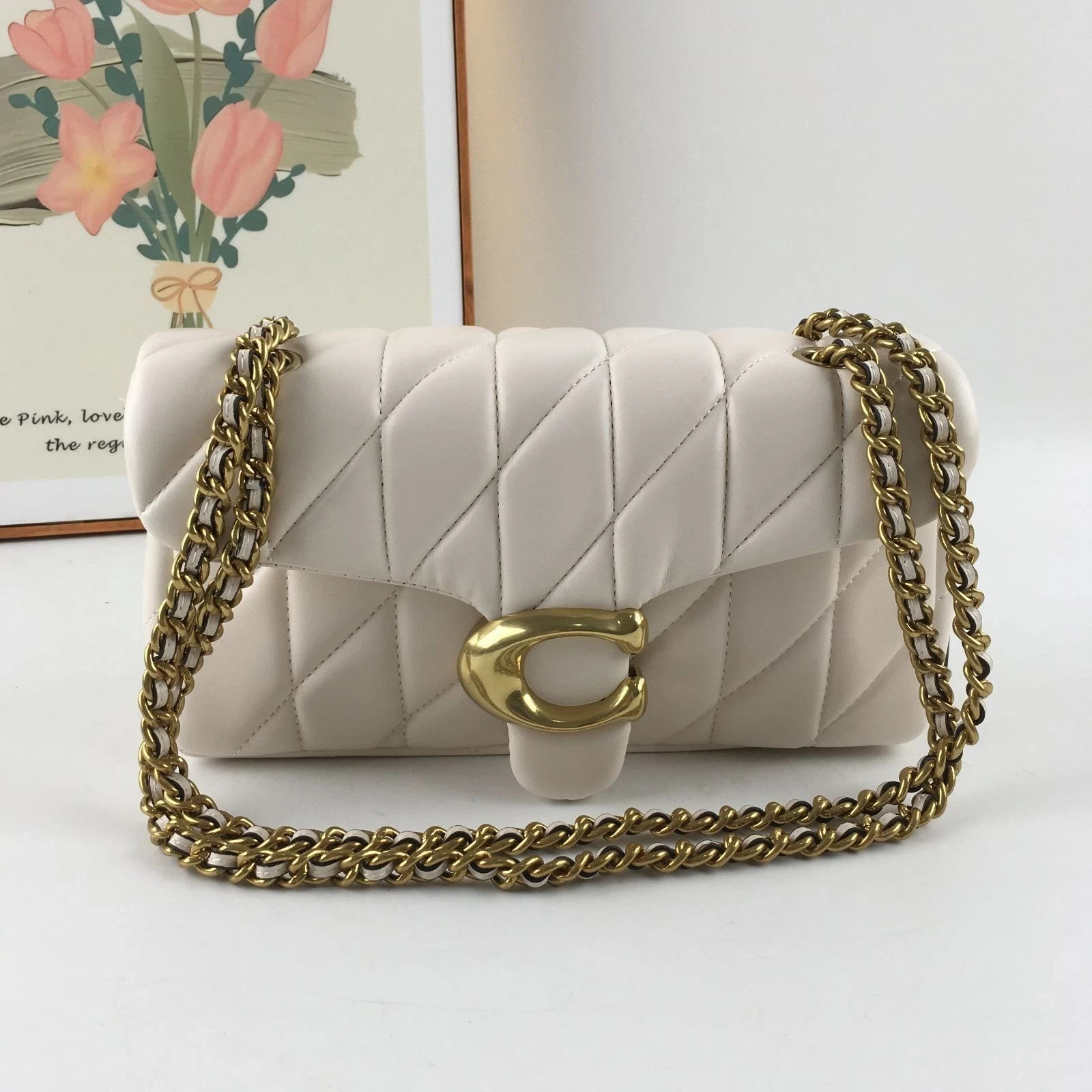 NWT Coach Tabby 26 Quilted Shoulder Bag Leather White/Gold CP150 outlet New 3