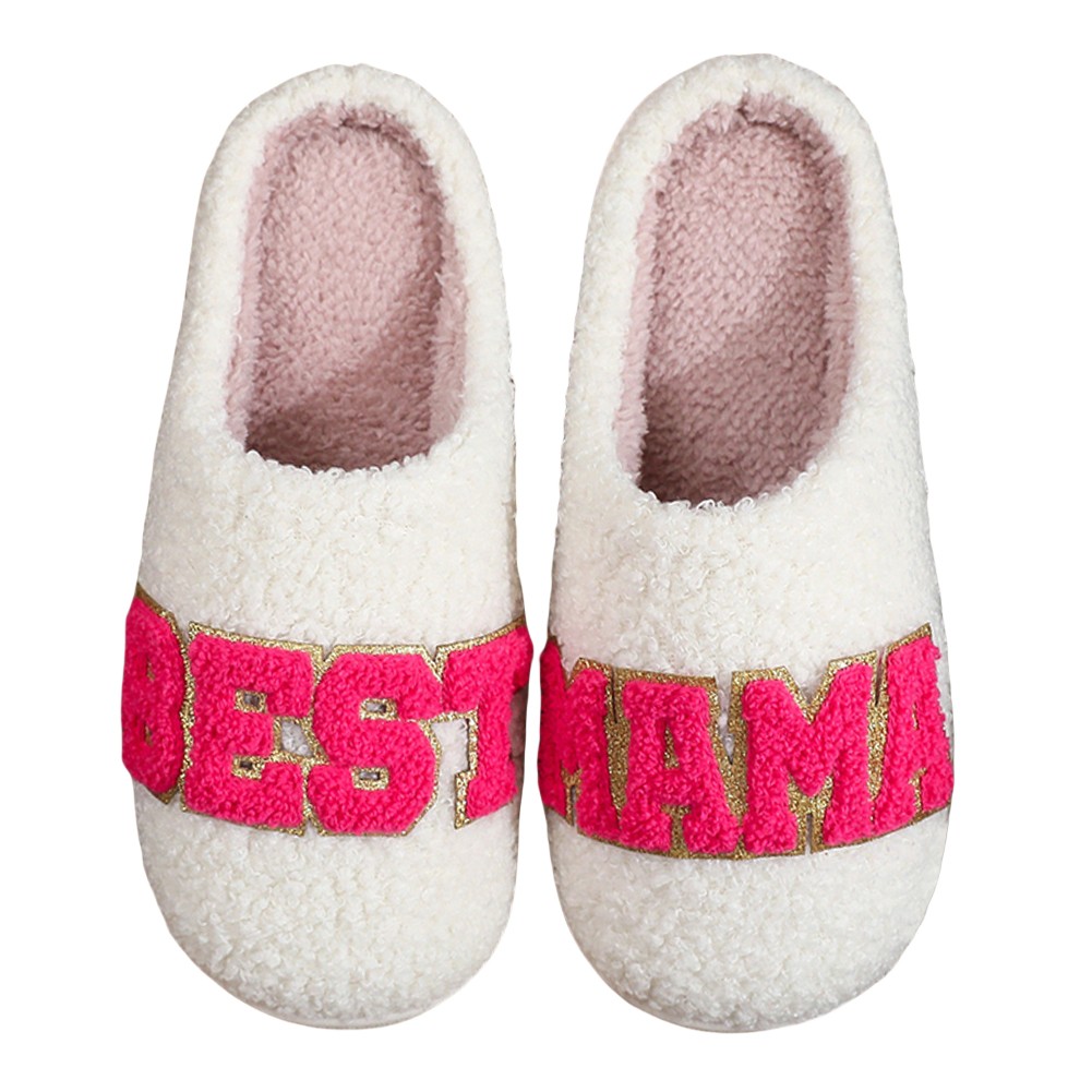 PANTOFOLA D’ORO Pantofole in cotone con ricamo lettere bordo oro soffici scarpe da camera da letto (bianco 36 37)