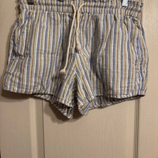 Old Navy Blue Yellow Striped Cotton Drawstring Shorts Small Comfort Waistband