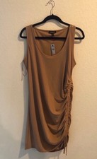 Express Tan Ruched Midi Dress With Drawstring Detail Size Large