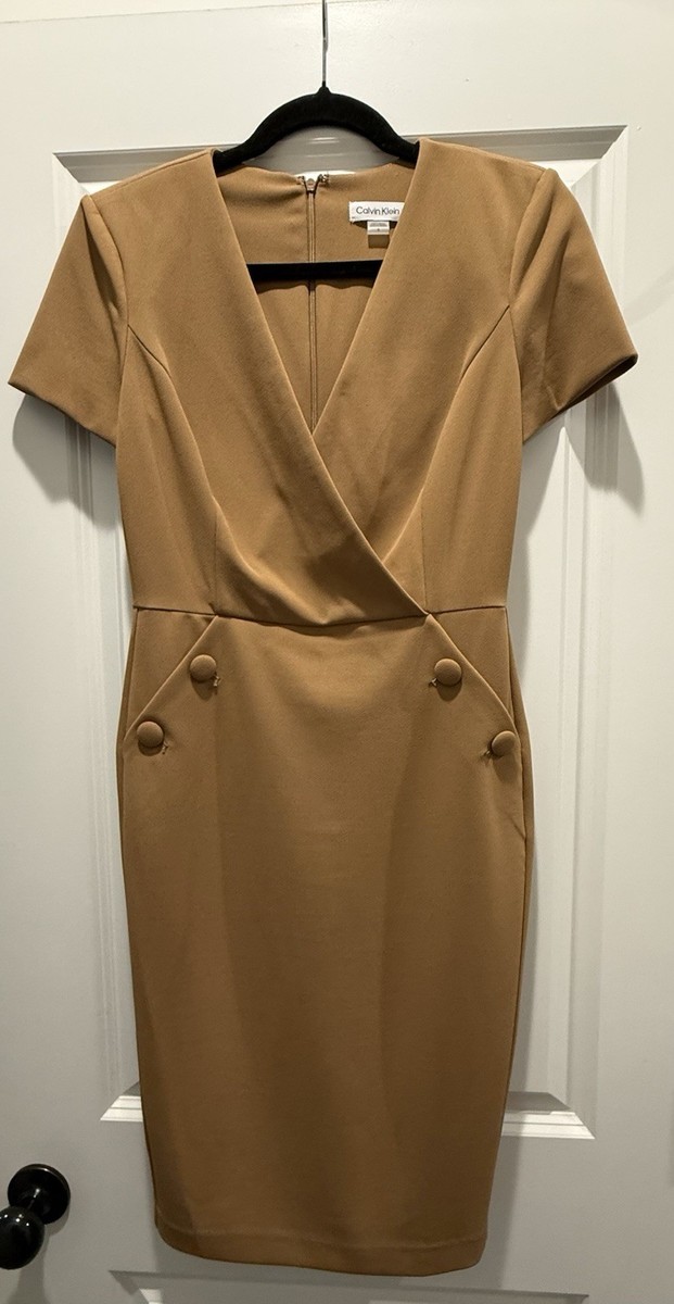 calvin klein brown dress Calvin Klein Women's Solid Faux Leather Tie Waist Sheath Dress Brown Size 4 - Bed Bath & Beyond