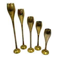 Mid Century Modern Brass Tapered Candle Stick Holders Graduated Tulip Set Of 5
