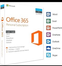 Microsoft Office 365 Personal Subscription 1 Year / 1 User PC or Mac Product Key