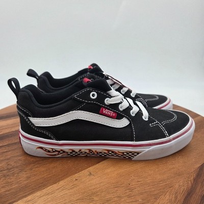 Size 3 Vans Filmore Youth Boys Shoes Black Canvas W/ Checkered Flames Sneakers