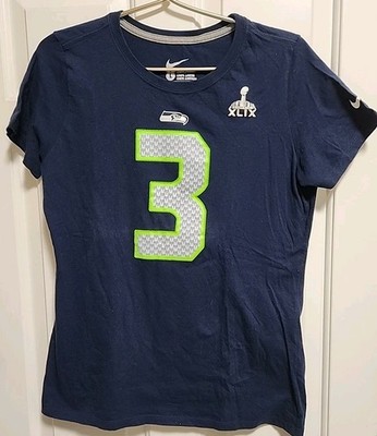 Ladies Nike Navy T-Shirt ~ Russell Wilson Seattle Seahawks #3 ~ Large Slim-Fit