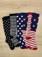 4 Pack Knee High Socks USA American Flag Black Hearts And Stripes Socks