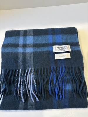 James Pringle Weavers Ocean Blue Tartan Scarf 100% Wool